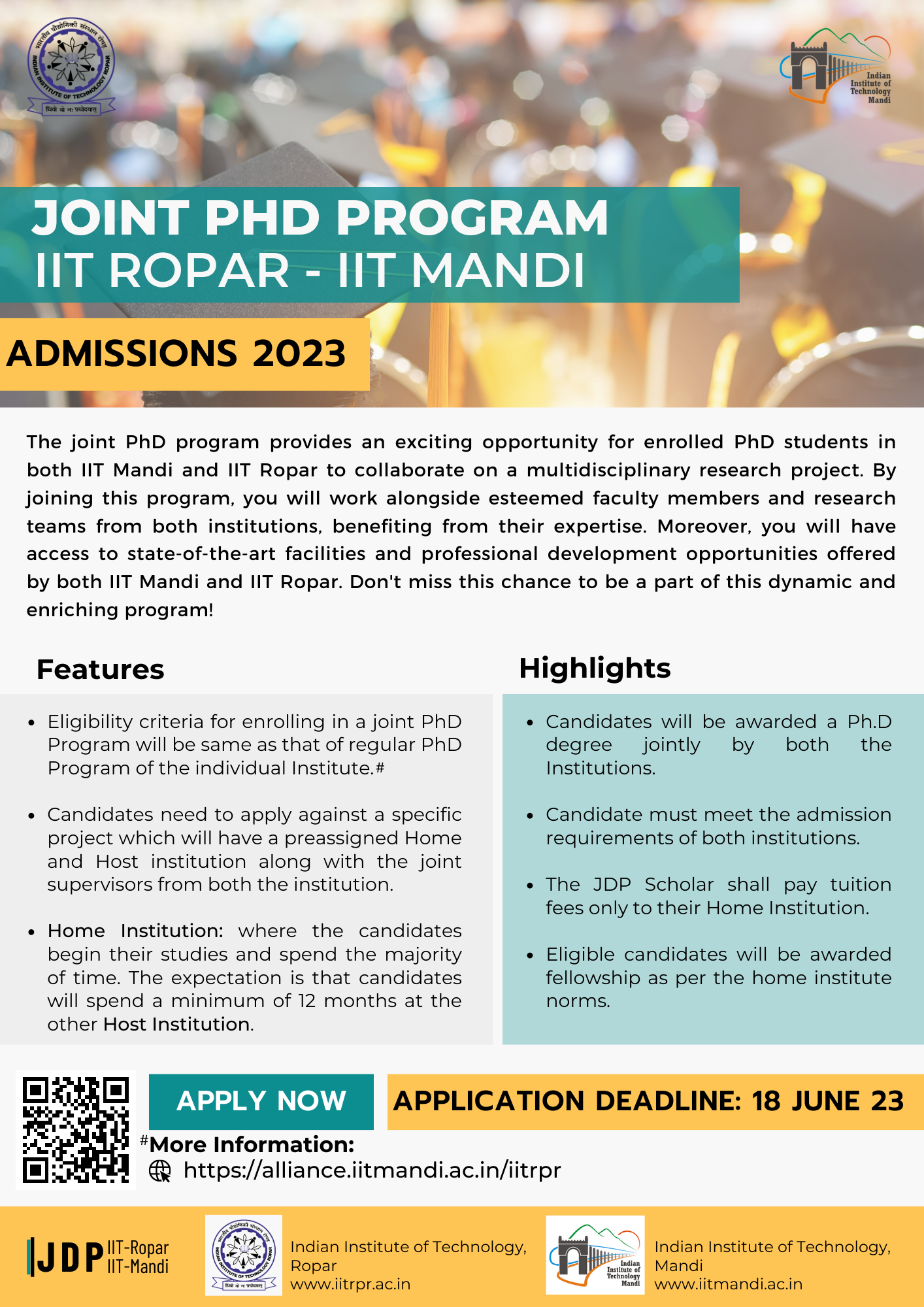 PhD Joint Degree Programme- (IIT Mandi - IIT Ropar)