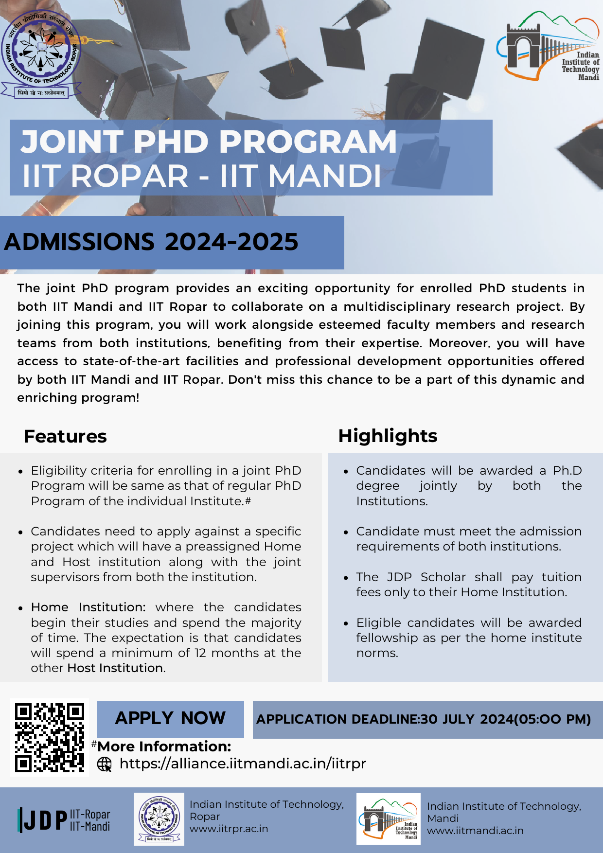 PhD Joint Degree Programme- (IIT Mandi - IIT Ropar)